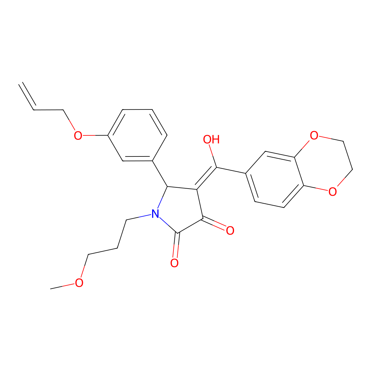 4-(2,3-dihydro-1,4-benzodioxine-6-carbonyl)-3-hydroxy-1-(3-methoxypropyl)-5-[3-(prop-2-en-1-yloxy)phenyl]-2,5-dihydro-1H-pyrrol-2-one molecular structure, CAS 620559-04-8