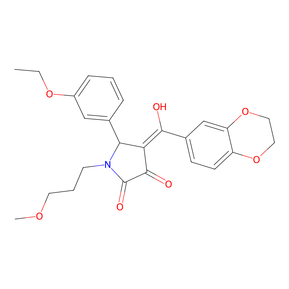 4-(2,3-dihydro-1,4-benzodioxine-6-carbonyl)-5-(3-ethoxyphenyl)-3-hydroxy-1-(3-methoxypropyl)-2,5-dihydro-1H-pyrrol-2-one molecular structure, CAS 620559-09-3