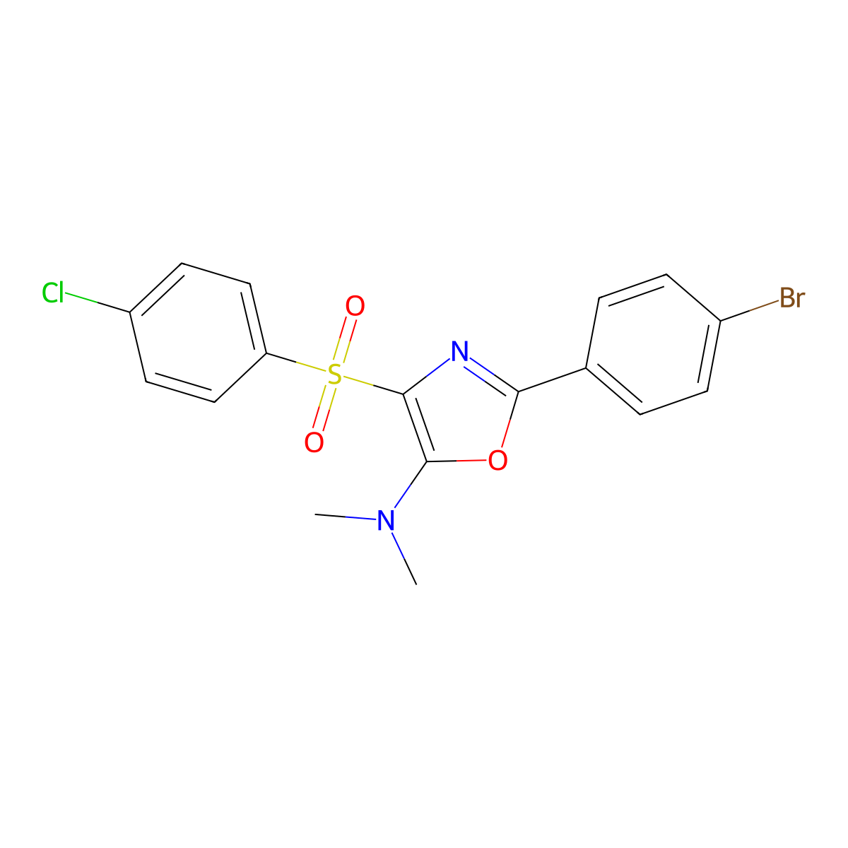 2-(4-bromophenyl)-4-((4-chlorophenyl)sulfonyl)-N,N-dimethyloxazol-5-amine molecular structure, CAS 620559-10-6