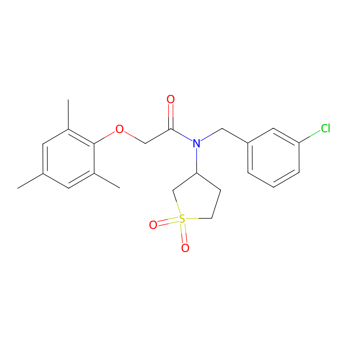 N-(3-chlorobenzyl)-N-(1,1-dioxidotetrahydrothiophen-3-yl)-2-(2,4,6-trimethylphenoxy)acetamide molecular structure, CAS 620559-18-4