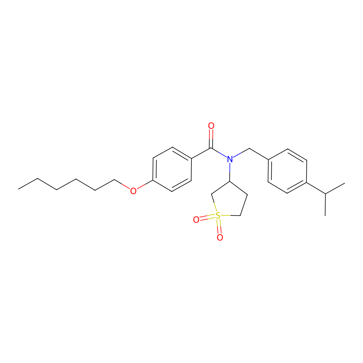N-(1,1-dioxidotetrahydrothiophen-3-yl)-4-(hexyloxy)-N-[4-(propan-2-yl)benzyl]benzamide molecular structure, CAS 620559-20-8