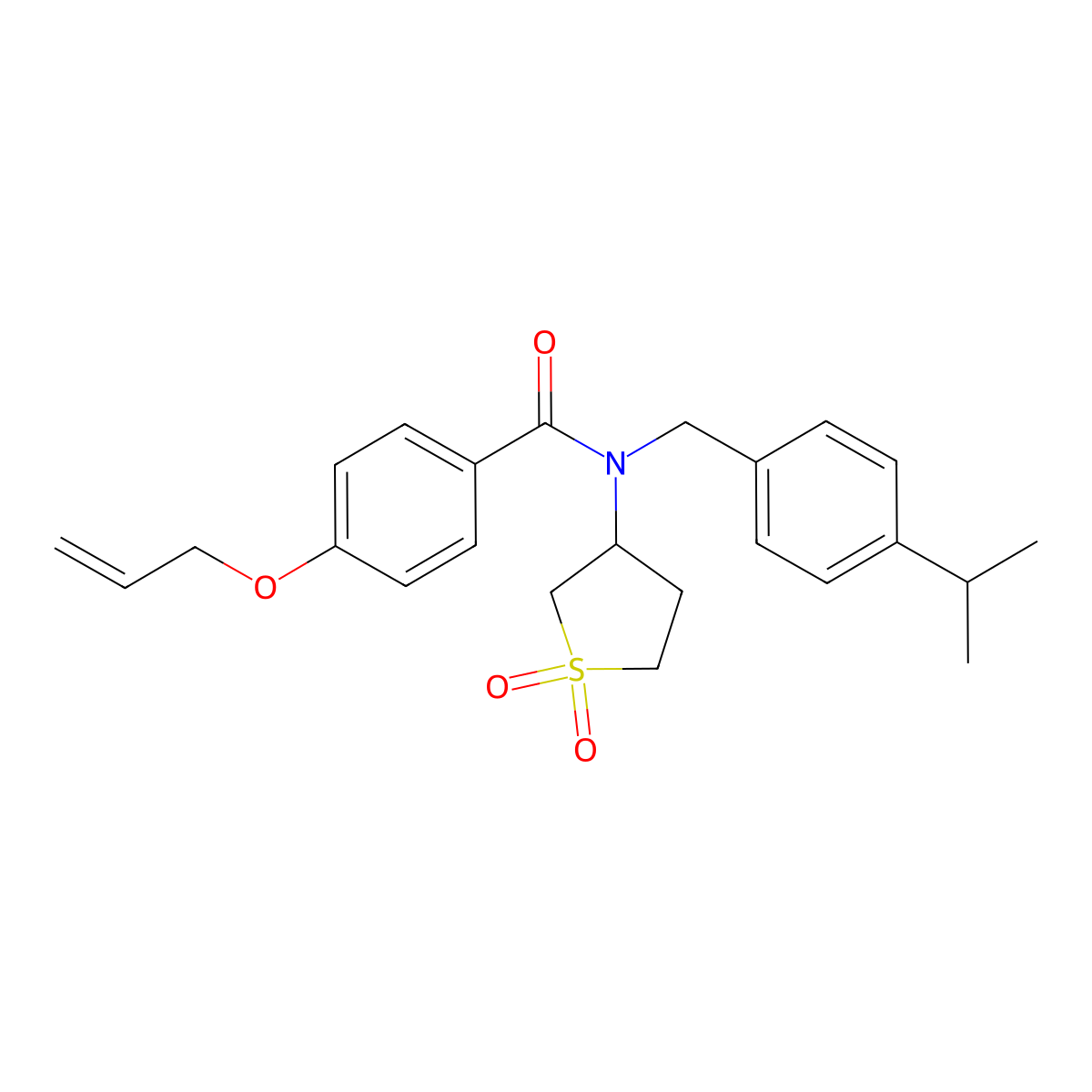 N-(1,1-dioxidotetrahydrothiophen-3-yl)-N-[4-(propan-2-yl)benzyl]-4-(prop-2-en-1-yloxy)benzamide molecular structure, CAS 620559-25-3