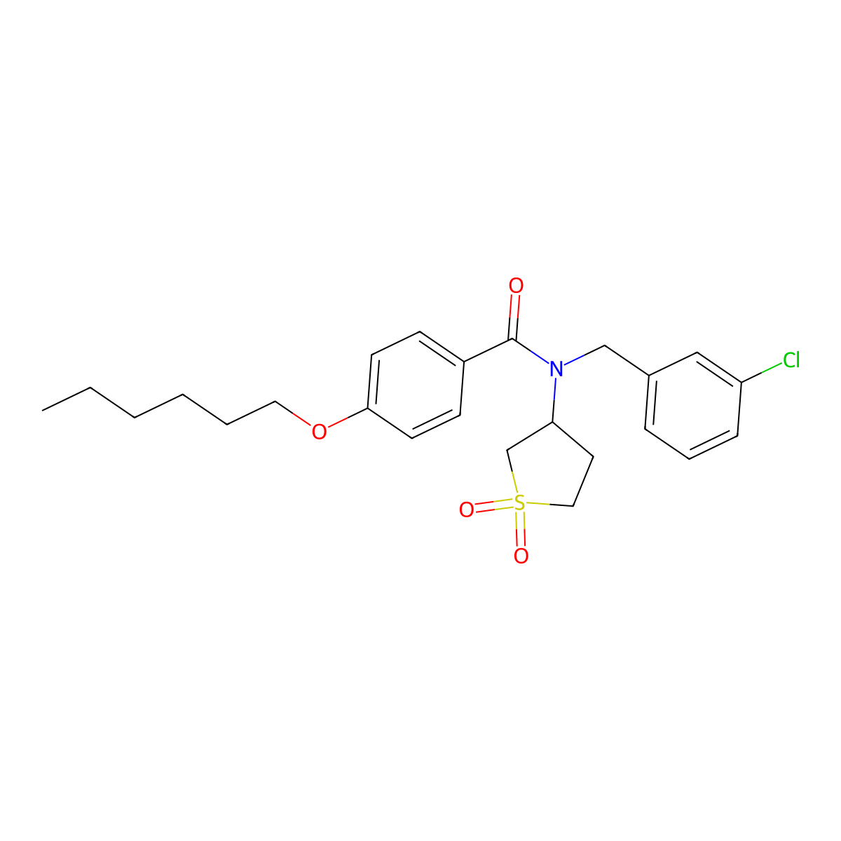 N-(3-chlorobenzyl)-N-(1,1-dioxidotetrahydrothiophen-3-yl)-4-(hexyloxy)benzamide molecular structure, CAS 620559-26-4