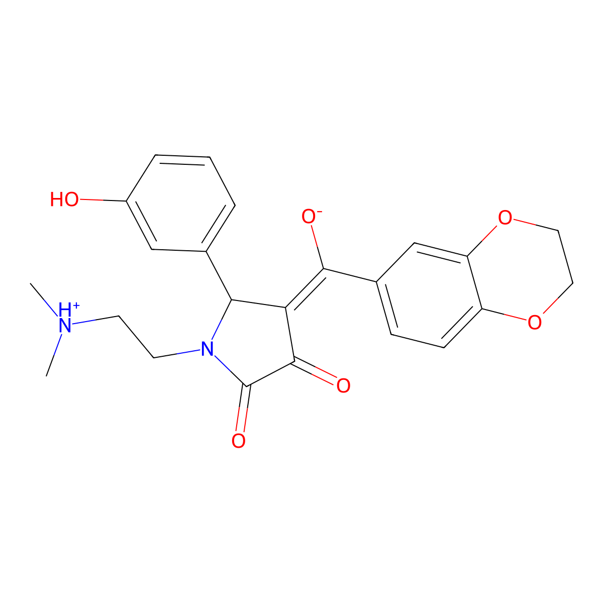 4-(2,3-dihydro-1,4-benzodioxine-6-carbonyl)-1-[2-(dimethylamino)ethyl]-3-hydroxy-5-(3-hydroxyphenyl)-2,5-dihydro-1H-pyrrol-2-one molecular structure, CAS 620559-47-9