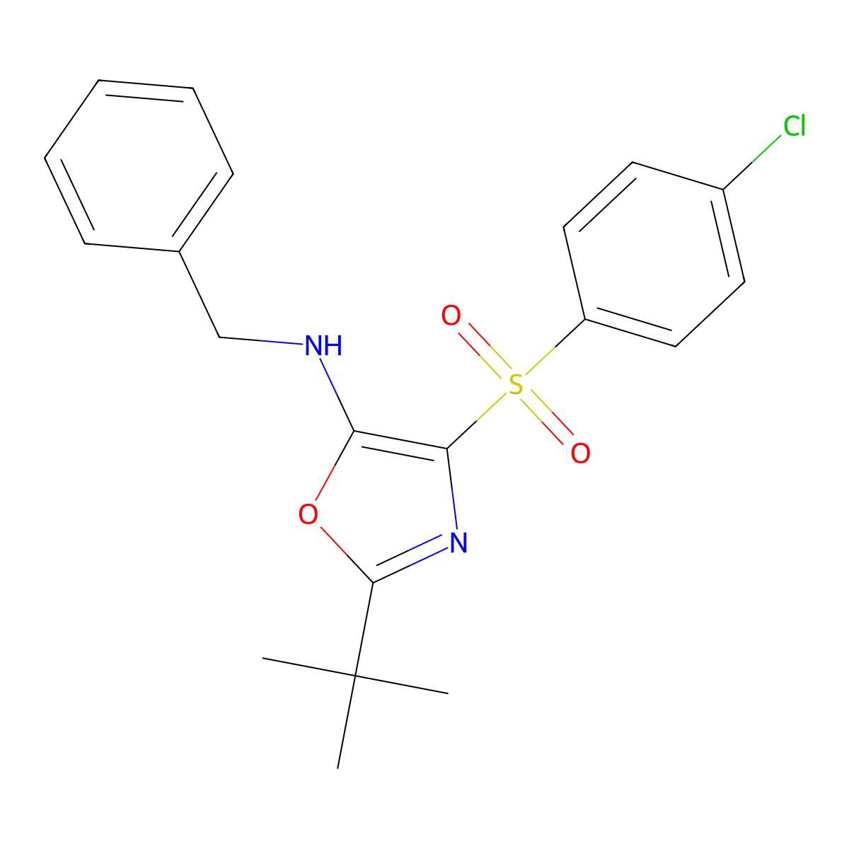 N-benzyl-2-(tert-butyl)-4-((4-chlorophenyl)sulfonyl)oxazol-5-amine molecular structure, CAS 620559-67-3