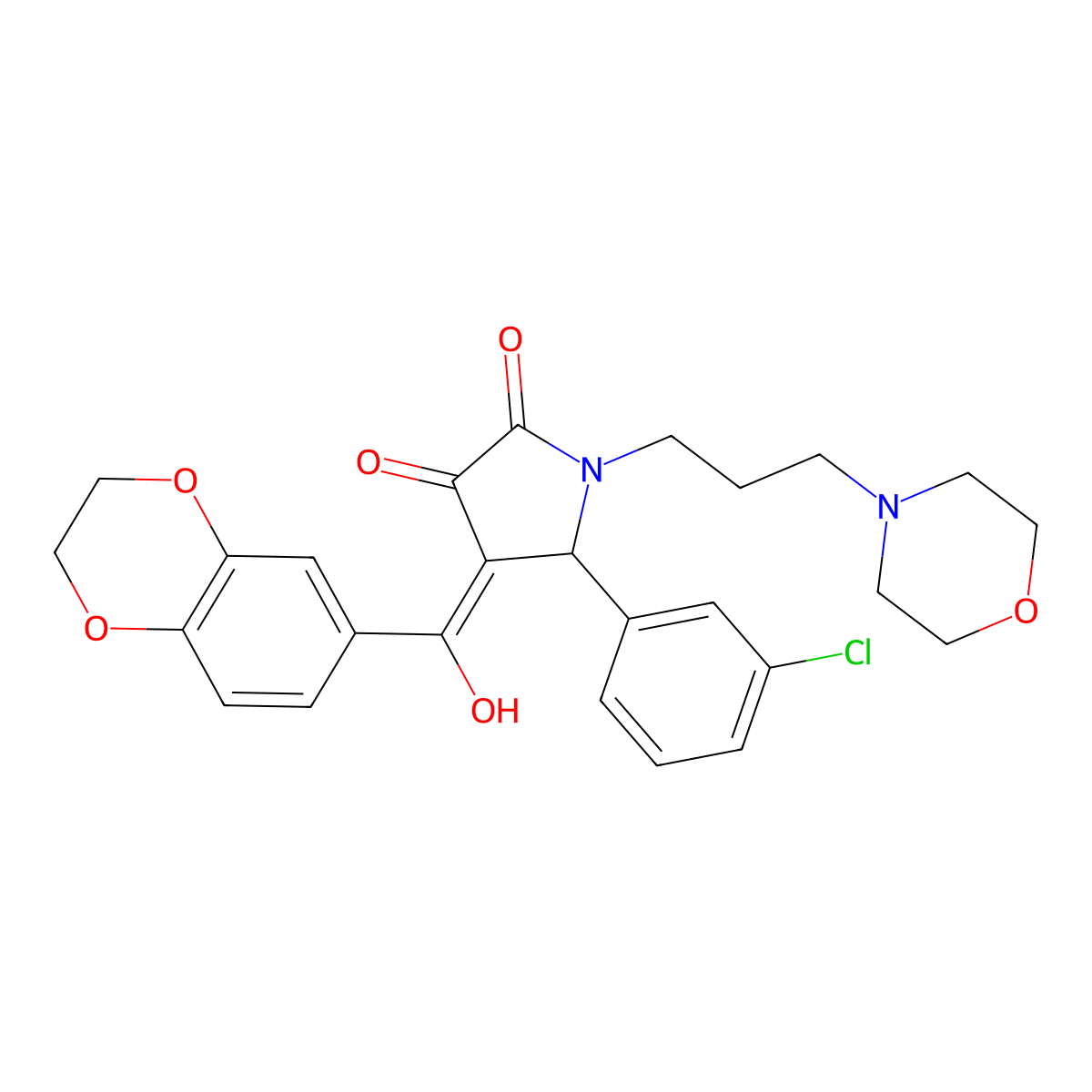 5-(3-chlorophenyl)-4-(2,3-dihydro-1,4-benzodioxine-6-carbonyl)-3-hydroxy-1-[3-(morpholin-4-yl)propyl]-2,5-dihydro-1H-pyrrol-2-one molecular structure, CAS 620559-90-2