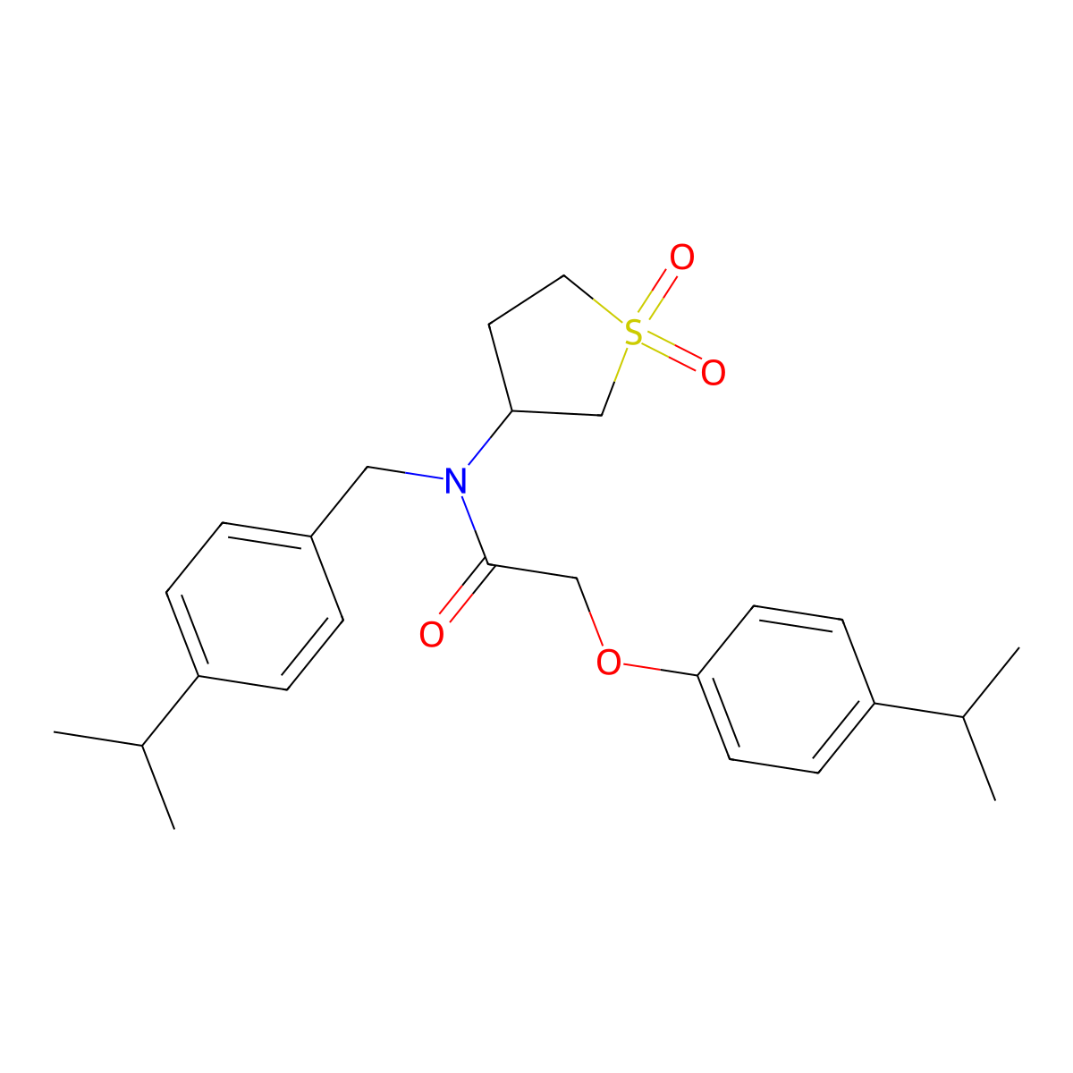 N-(1,1-dioxidotetrahydrothiophen-3-yl)-N-[4-(propan-2-yl)benzyl]-2-[4-(propan-2-yl)phenoxy]acetamide molecular structure, CAS 620560-27-2