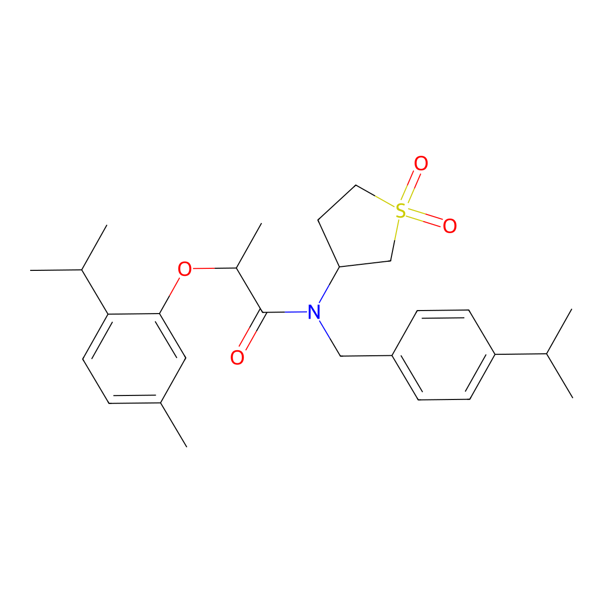 N-(1,1-dioxidotetrahydrothiophen-3-yl)-2-[5-methyl-2-(propan-2-yl)phenoxy]-N-[4-(propan-2-yl)benzyl]propanamide molecular structure, CAS 620560-40-9
