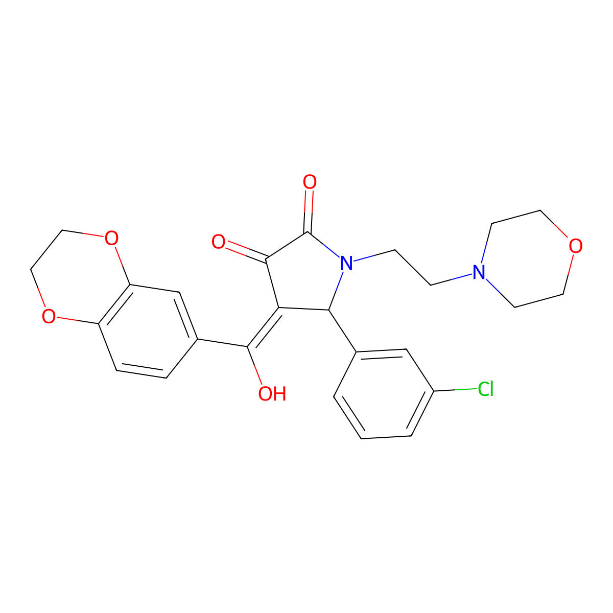5-(3-Chlorophenyl)-4-[2,3-dihydro-1,4-benzodioxin-6-yl(hydroxy)methylidene]-1-(2-morpholin-4-ylethyl)pyrrolidine-2,3-dione molecular structure, CAS 620560-49-8