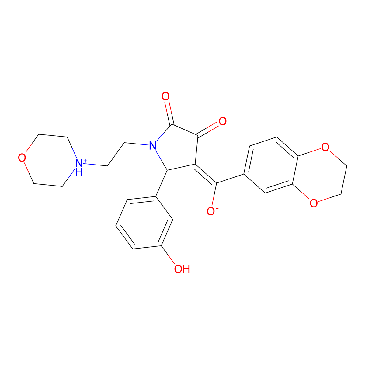 4-(2,3-dihydro-1,4-benzodioxine-6-carbonyl)-3-hydroxy-5-(3-hydroxyphenyl)-1-[2-(morpholin-4-yl)ethyl]-2,5-dihydro-1H-pyrrol-2-one molecular structure, CAS 620560-52-3