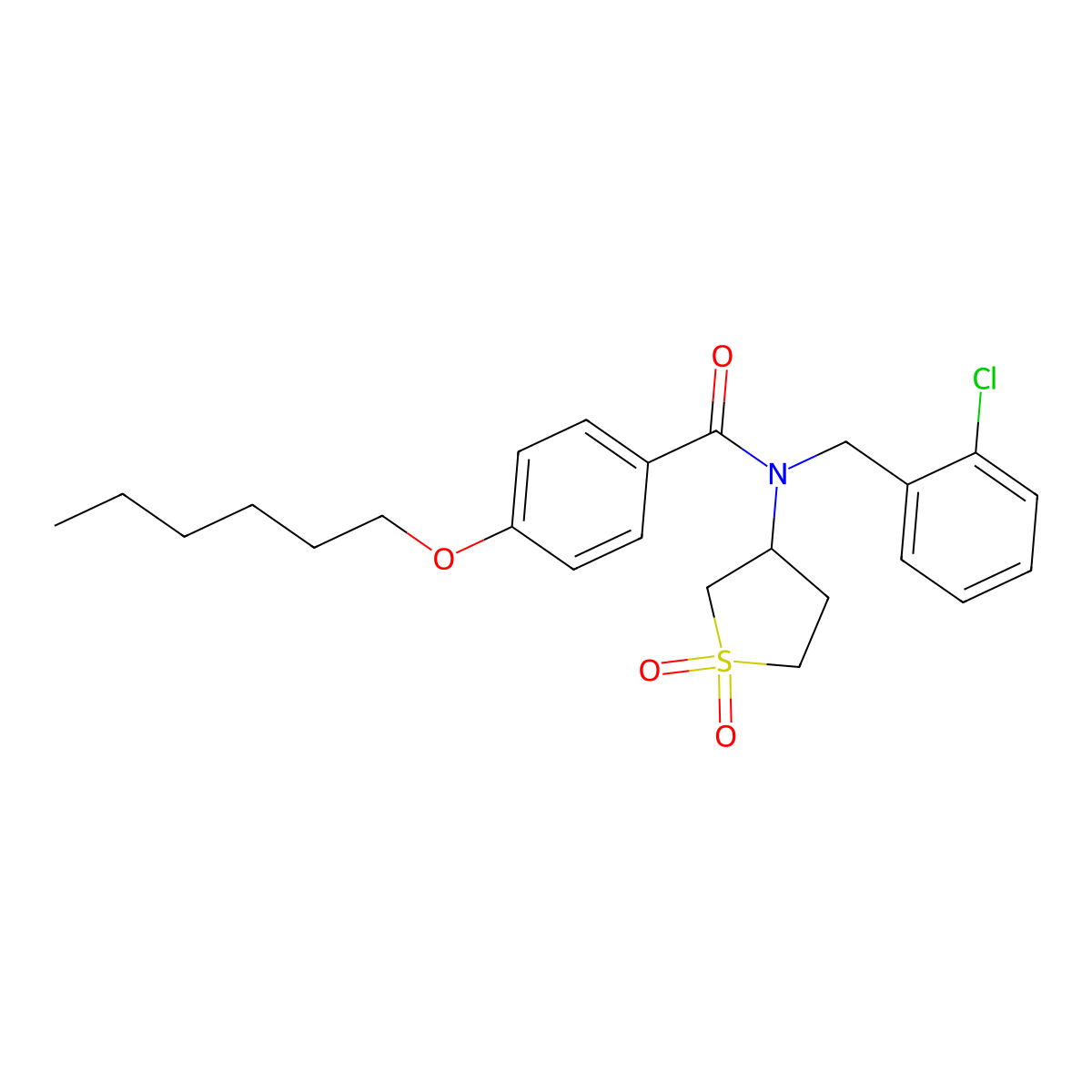 N-(2-chlorobenzyl)-N-(1,1-dioxidotetrahydrothiophen-3-yl)-4-(hexyloxy)benzamide molecular structure, CAS 620560-78-3