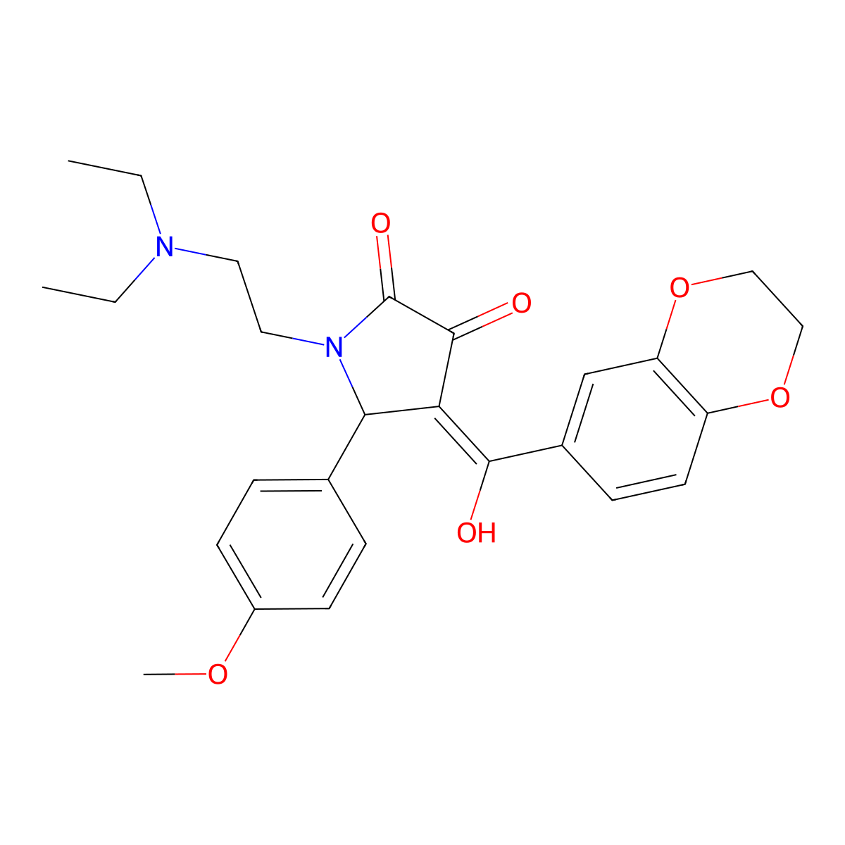 1-[2-(diethylamino)ethyl]-4-(2,3-dihydro-1,4-benzodioxine-6-carbonyl)-3-hydroxy-5-(4-methoxyphenyl)-2,5-dihydro-1H-pyrrol-2-one molecular structure, CAS 620560-98-7