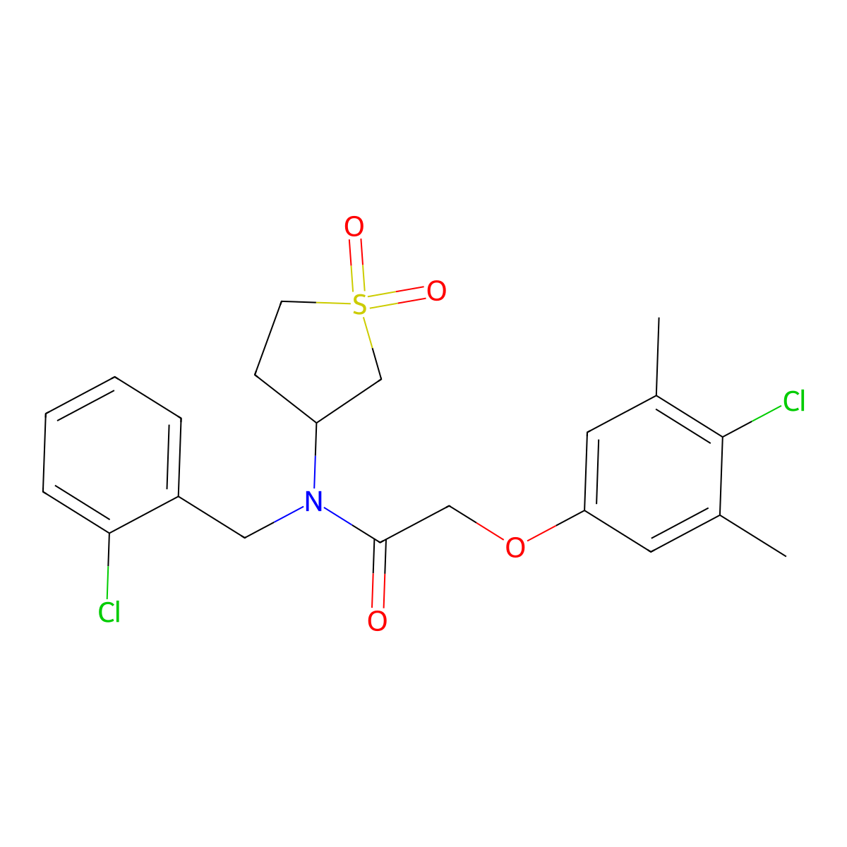 N-(2-chlorobenzyl)-2-(4-chloro-3,5-dimethylphenoxy)-N-(1,1-dioxidotetrahydrothiophen-3-yl)acetamide molecular structure, CAS 620561-19-5