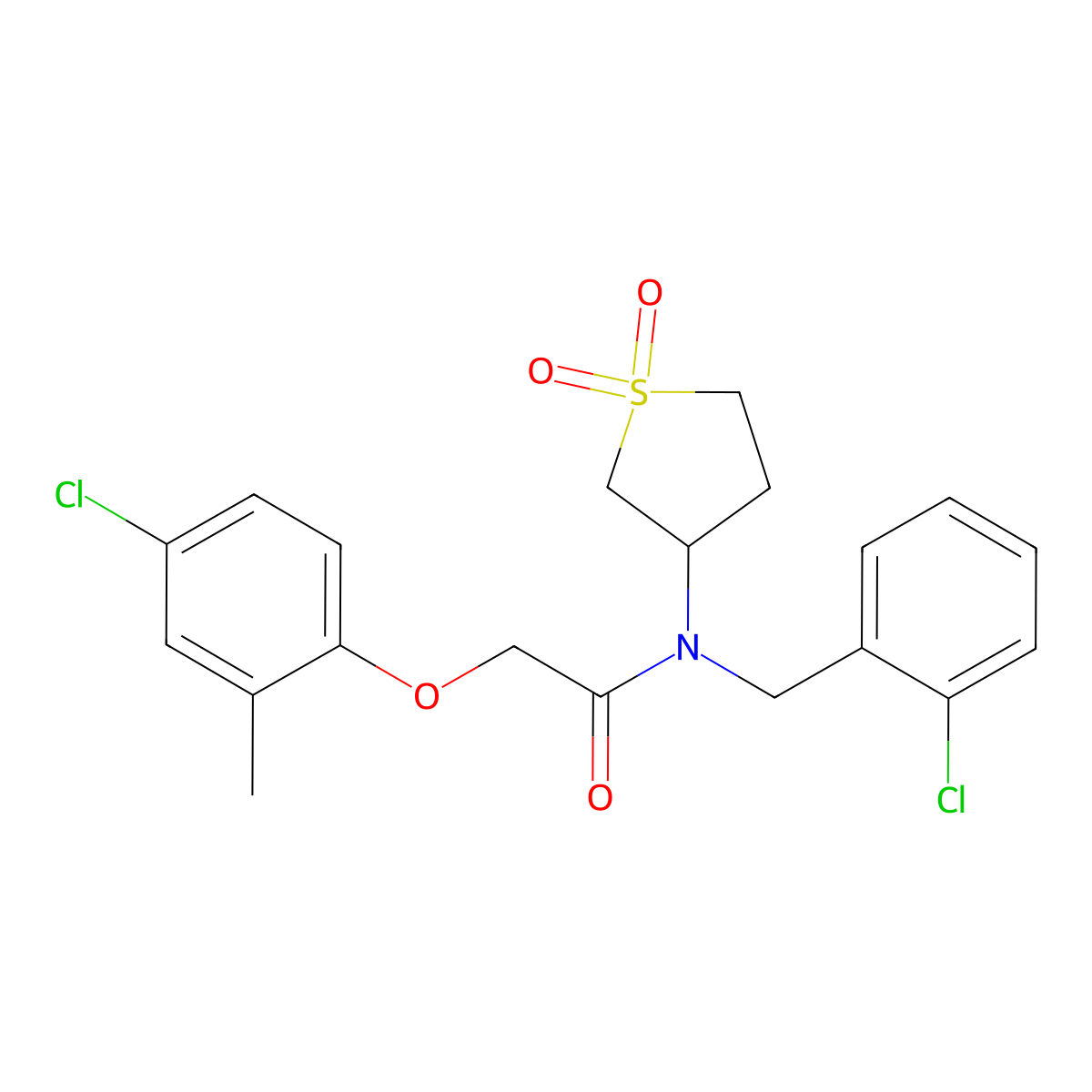 N-(2-chlorobenzyl)-2-(4-chloro-2-methylphenoxy)-N-(1,1-dioxidotetrahydrothiophen-3-yl)acetamide molecular structure, CAS 620561-59-3
