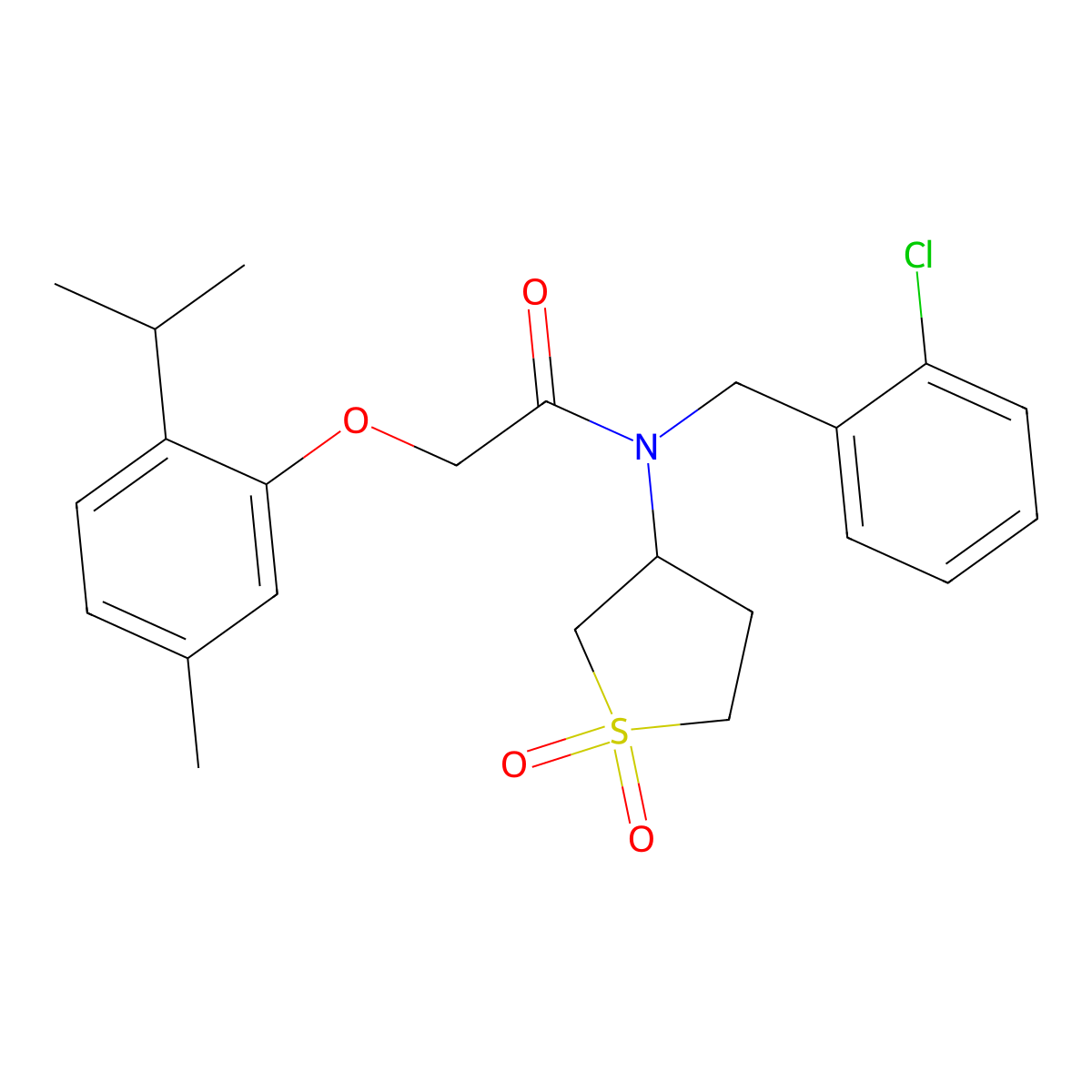 N-(2-chlorobenzyl)-N-(1,1-dioxidotetrahydrothiophen-3-yl)-2-[5-methyl-2-(propan-2-yl)phenoxy]acetamide molecular structure, CAS 620561-83-3