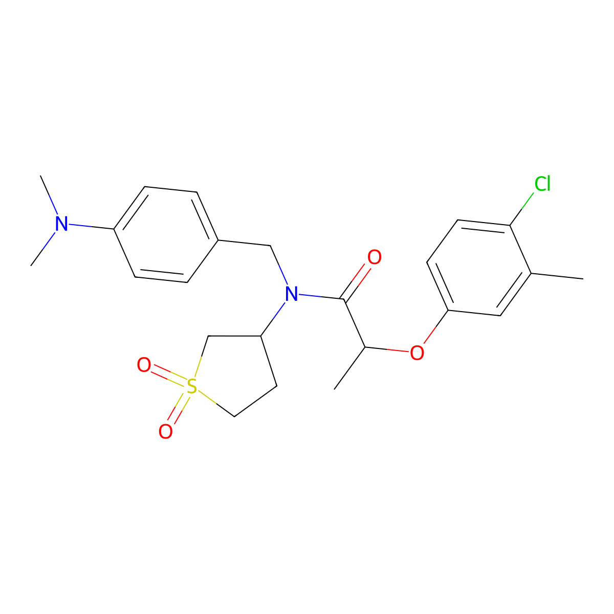 2-(4-chloro-3-methylphenoxy)-N-(4-(dimethylamino)benzyl)-N-(1,1-dioxidotetrahydrothiophen-3-yl)propanamide molecular structure, CAS 620562-04-1