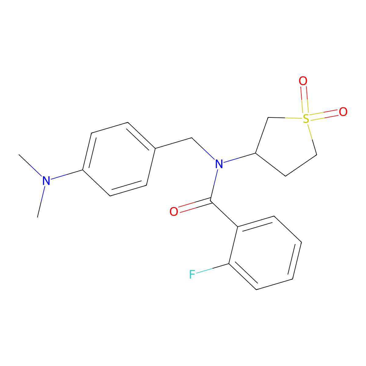 N-(4-(dimethylamino)benzyl)-N-(1,1-dioxidotetrahydrothiophen-3-yl)-2-fluorobenzamide molecular structure, CAS 620562-85-8