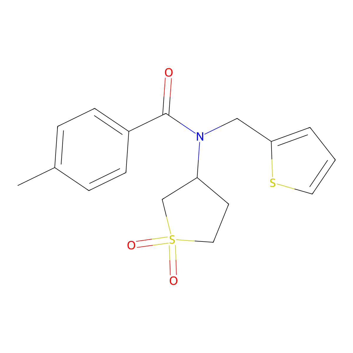 N-(1,1-dioxidotetrahydrothiophen-3-yl)-4-methyl-N-(thiophen-2-ylmethyl)benzamide molecular structure, CAS 620563-36-2