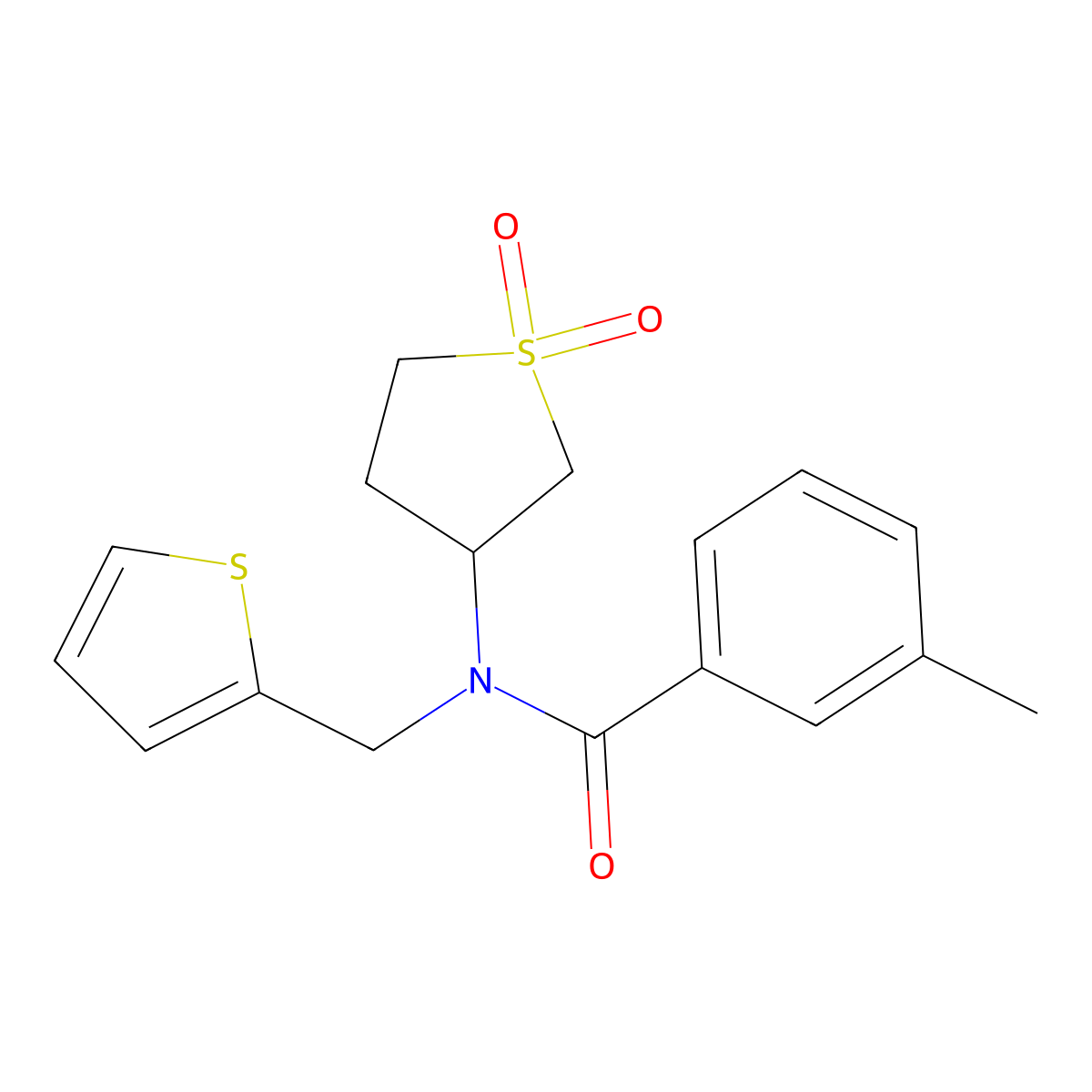 N-(1,1-dioxidotetrahydrothiophen-3-yl)-3-methyl-N-(thiophen-2-ylmethyl)benzamide molecular structure, CAS 620563-39-5