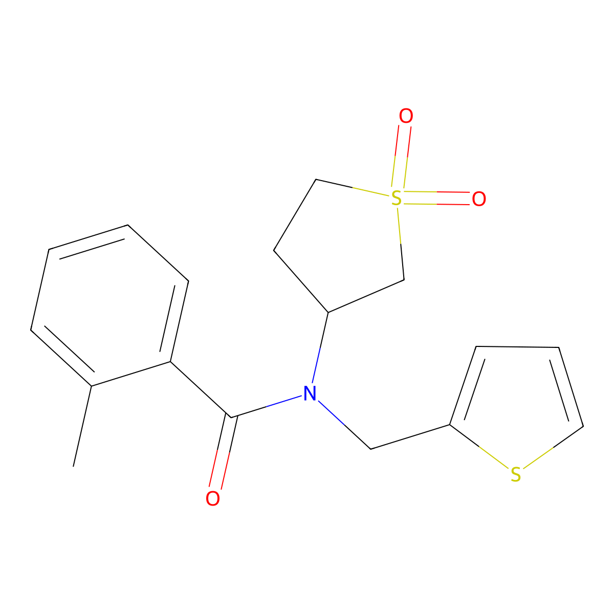 N-(1,1-dioxidotetrahydrothiophen-3-yl)-2-methyl-N-(thiophen-2-ylmethyl)benzamide molecular structure, CAS 620563-43-1
