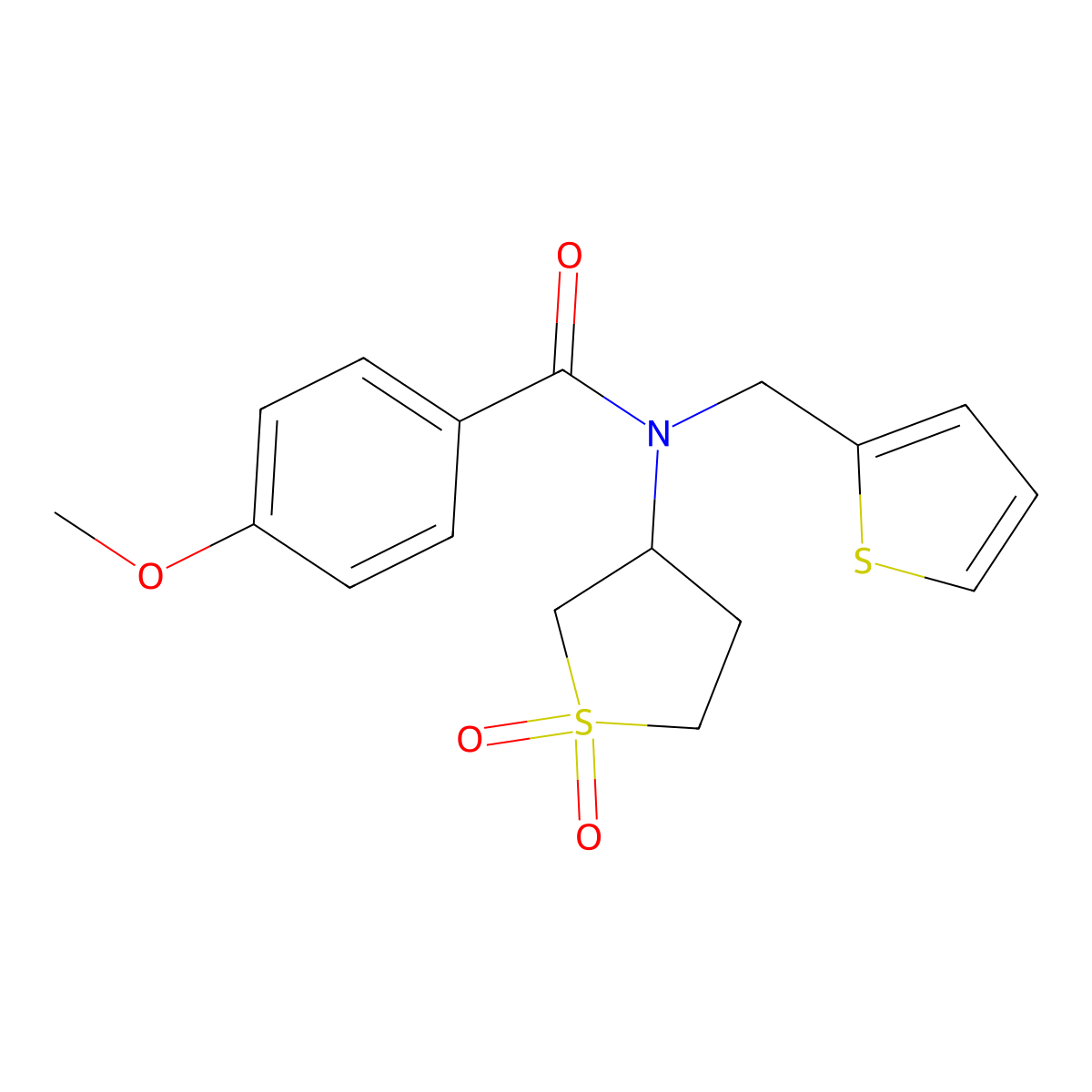N-(1,1-dioxidotetrahydrothiophen-3-yl)-4-methoxy-N-(thiophen-2-ylmethyl)benzamide molecular structure, CAS 620563-50-0