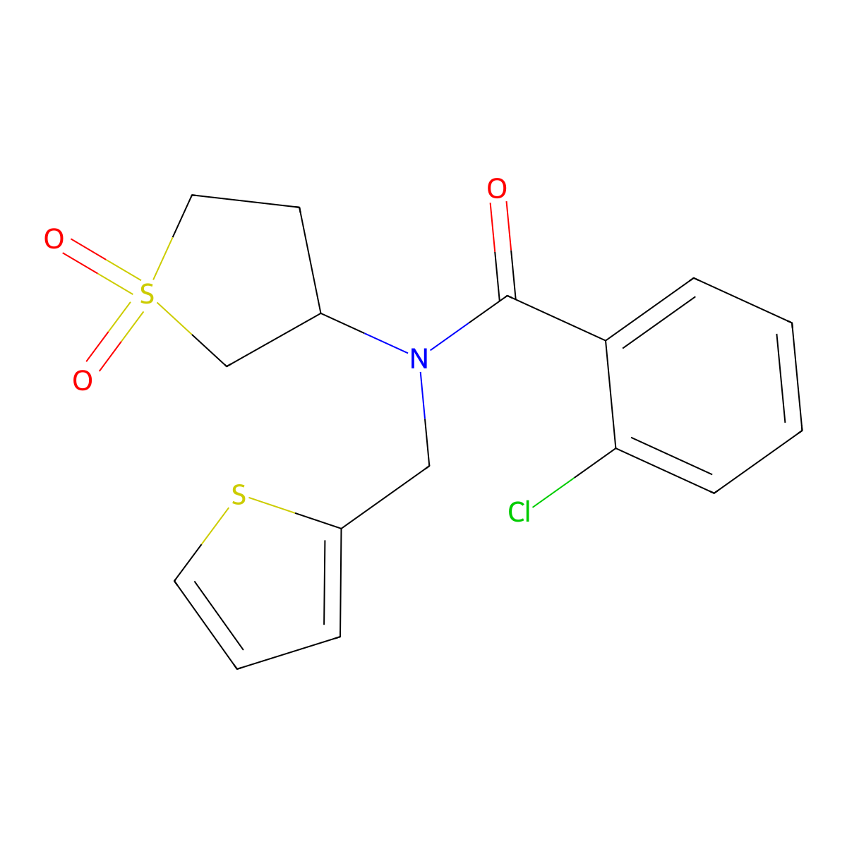 2-chloro-N-(1,1-dioxidotetrahydrothiophen-3-yl)-N-(thiophen-2-ylmethyl)benzamide molecular structure, CAS 620563-63-5