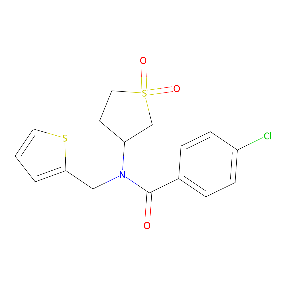 4-chloro-N-(1,1-dioxidotetrahydro-3-thienyl)-N-(2-thienylmethyl)benzamide molecular structure, CAS 620563-67-9