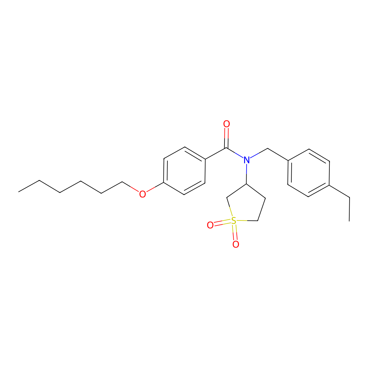 N-(1,1-dioxidotetrahydrothiophen-3-yl)-N-(4-ethylbenzyl)-4-(hexyloxy)benzamide molecular structure, CAS 620563-77-1