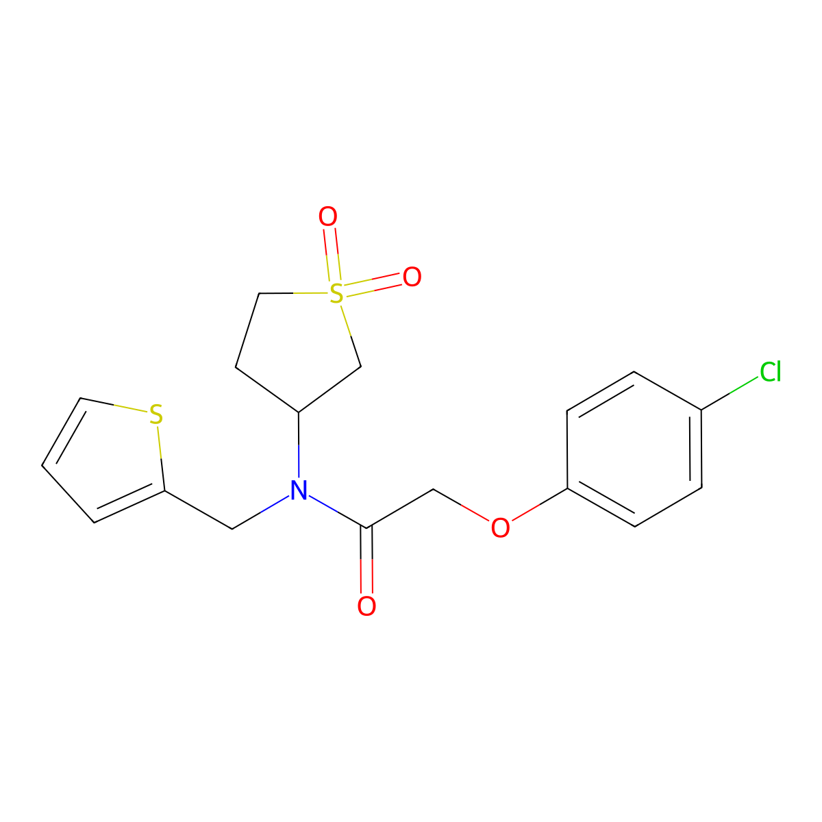 2-(4-chlorophenoxy)-N-(1,1-dioxidotetrahydrothiophen-3-yl)-N-(thiophen-2-ylmethyl)acetamide molecular structure, CAS 620563-81-7