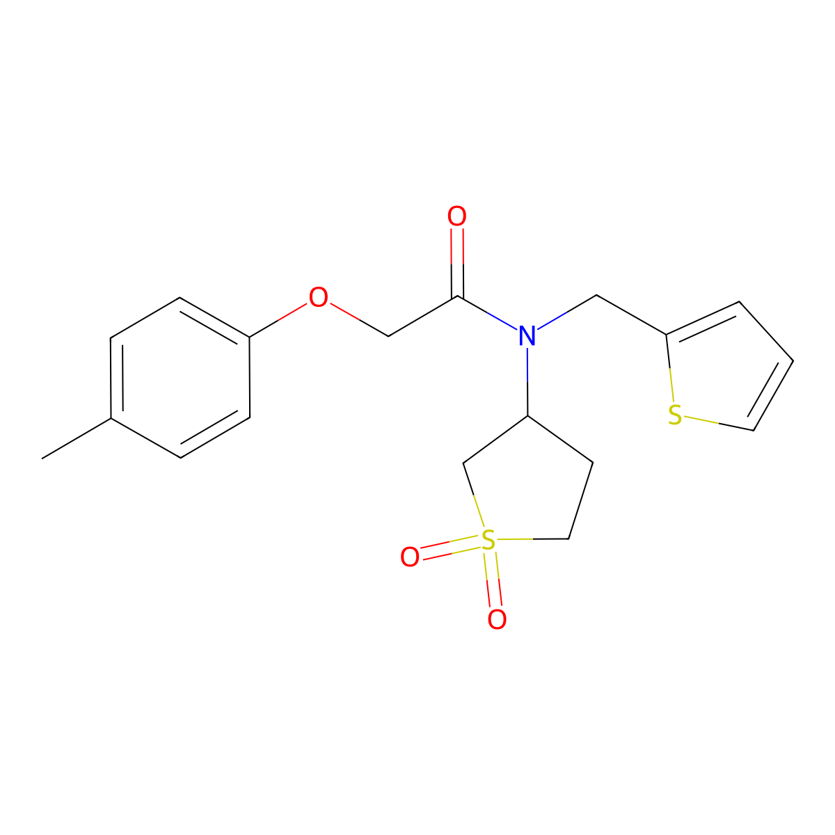 N-(1,1-dioxidotetrahydrothiophen-3-yl)-2-(4-methylphenoxy)-N-(thiophen-2-ylmethyl)acetamide molecular structure, CAS 620563-96-4