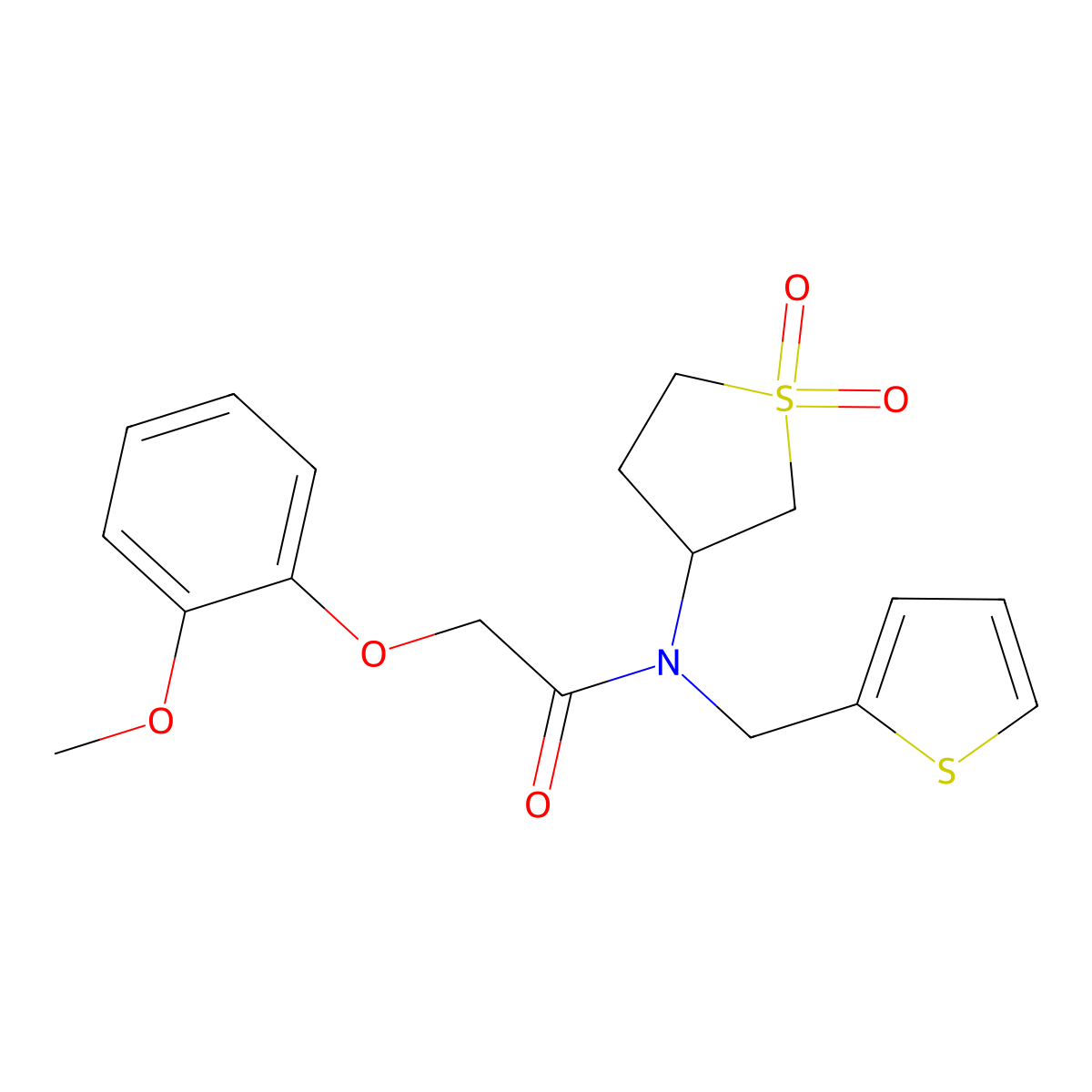 N-(1,1-dioxidotetrahydrothiophen-3-yl)-2-(2-methoxyphenoxy)-N-(thiophen-2-ylmethyl)acetamide molecular structure, CAS 620564-07-0