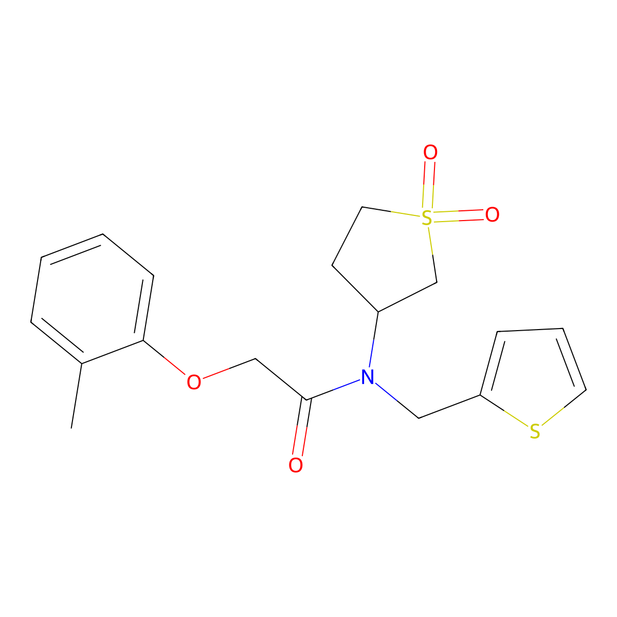 N-(1,1-dioxothiolan-3-yl)-2-(2-methylphenoxy)-N-(thiophen-2-ylmethyl)acetamide molecular structure, CAS 620564-15-0