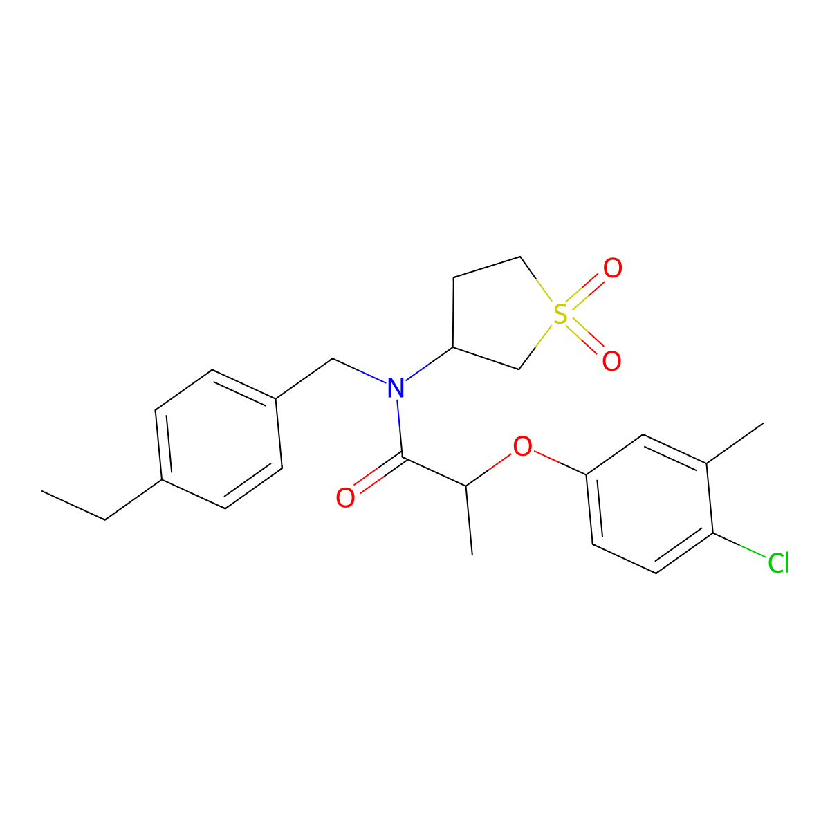 2-(4-chloro-3-methylphenoxy)-N-(1,1-dioxidotetrahydrothiophen-3-yl)-N-(4-ethylbenzyl)propanamide molecular structure, CAS 620564-27-4