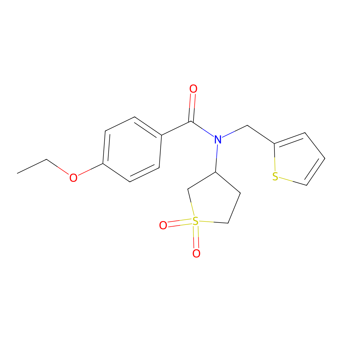 N-(1,1-dioxidotetrahydrothiophen-3-yl)-4-ethoxy-N-(thiophen-2-ylmethyl)benzamide molecular structure, CAS 620564-65-0