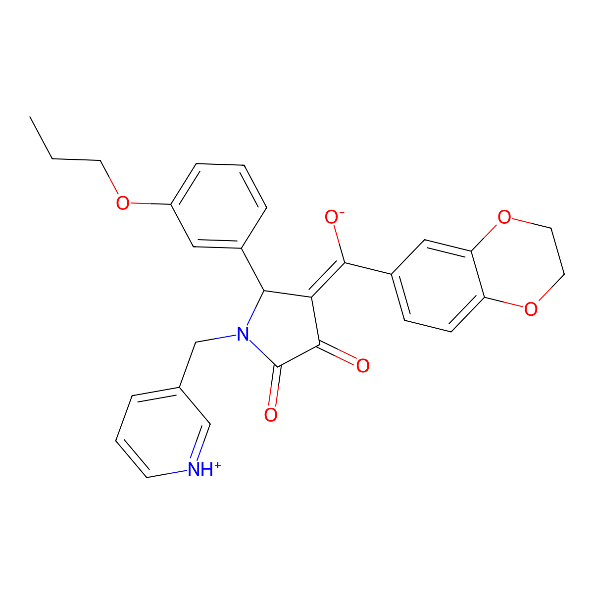 4-(2,3-dihydro-1,4-benzodioxine-6-carbonyl)-3-hydroxy-5-(3-propoxyphenyl)-1-[(pyridin-3-yl)methyl]-2,5-dihydro-1H-pyrrol-2-one molecular structure, CAS 620564-71-8