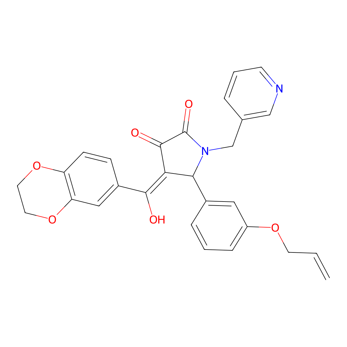 4-[2,3-Dihydro-1,4-benzodioxin-6-yl(hydroxy)methylidene]-5-(3-prop-2-enoxyphenyl)-1-(pyridin-3-ylmethyl)pyrrolidine-2,3-dione molecular structure, CAS 620564-77-4