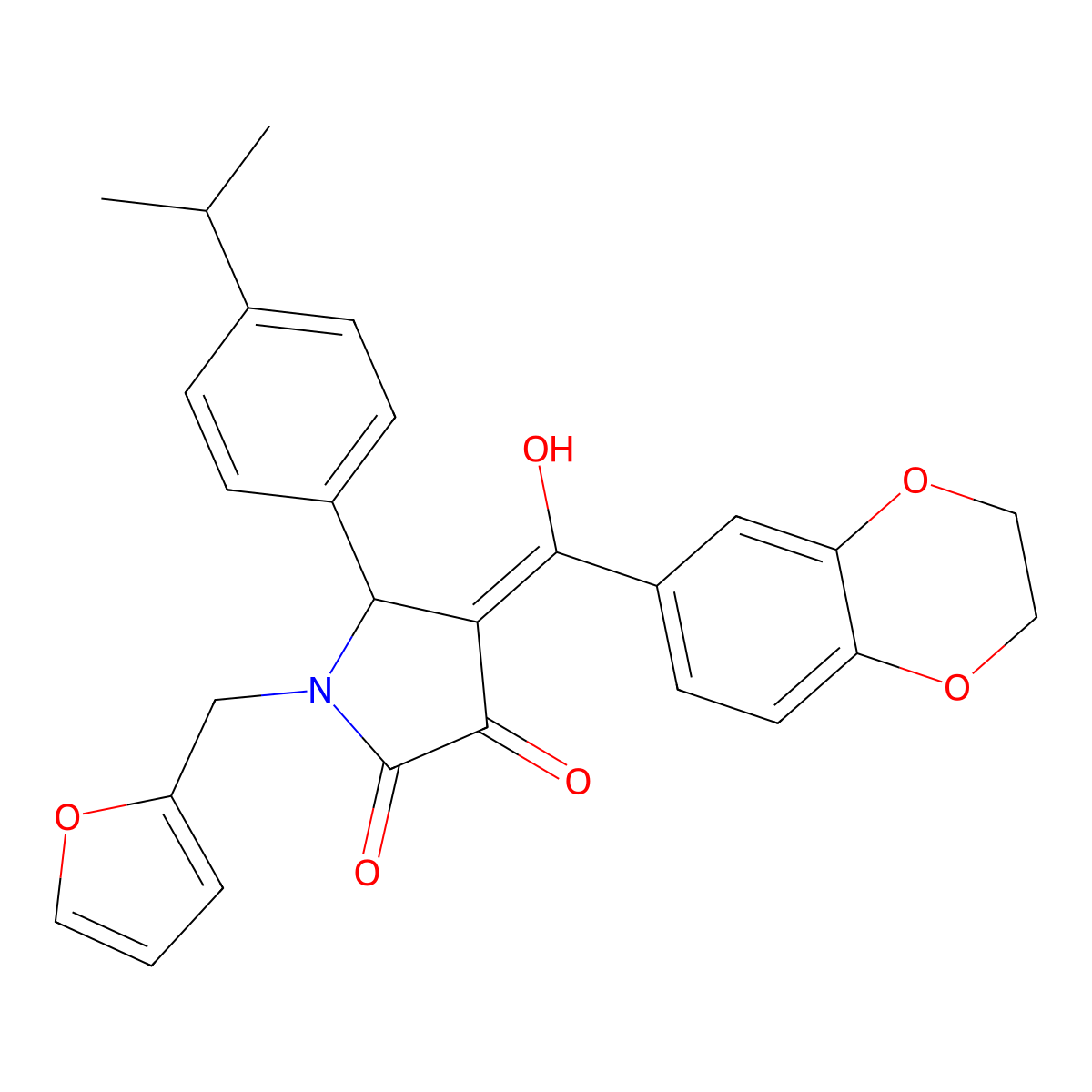 4-(2,3-dihydro-1,4-benzodioxine-6-carbonyl)-1-[(furan-2-yl)methyl]-3-hydroxy-5-[4-(propan-2-yl)phenyl]-2,5-dihydro-1H-pyrrol-2-one molecular structure, CAS 620565-40-4