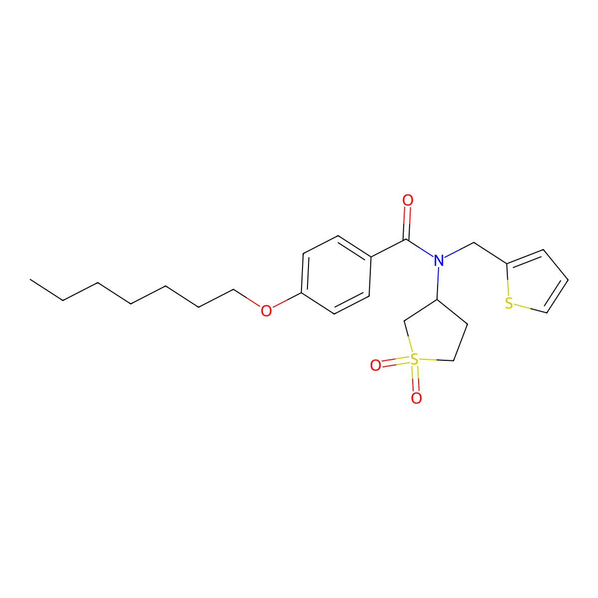 N-(1,1-dioxidotetrahydrothiophen-3-yl)-4-(heptyloxy)-N-(thiophen-2-ylmethyl)benzamide molecular structure, CAS 620565-41-5