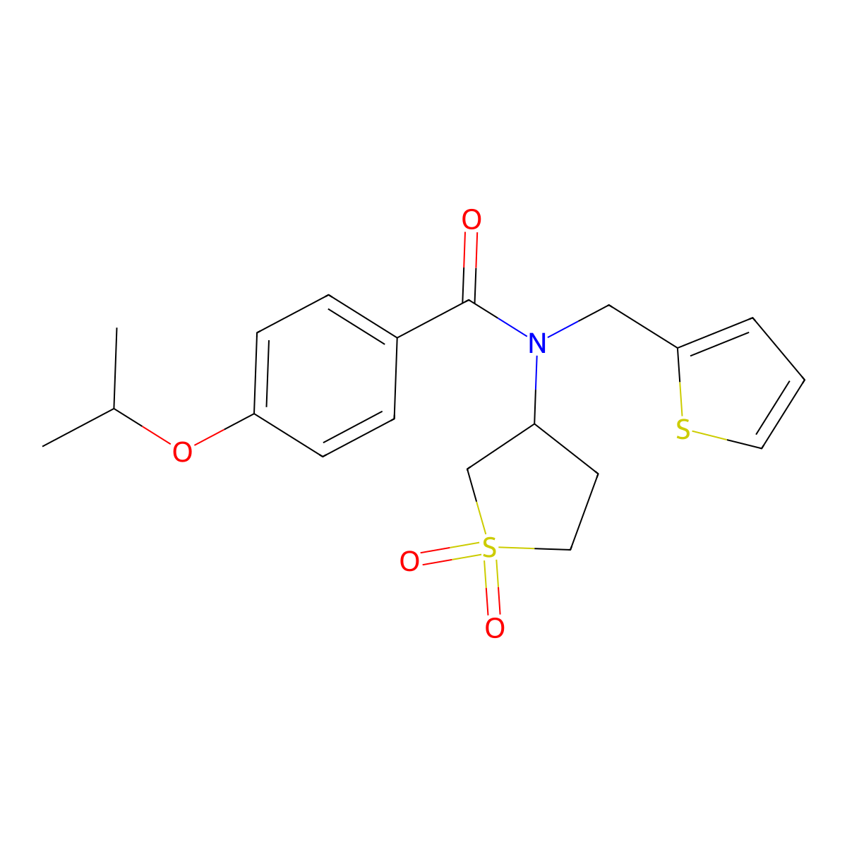 N-(1,1-dioxothiolan-3-yl)-4-propan-2-yloxy-N-(thiophen-2-ylmethyl)benzamide molecular structure, CAS 620565-45-9