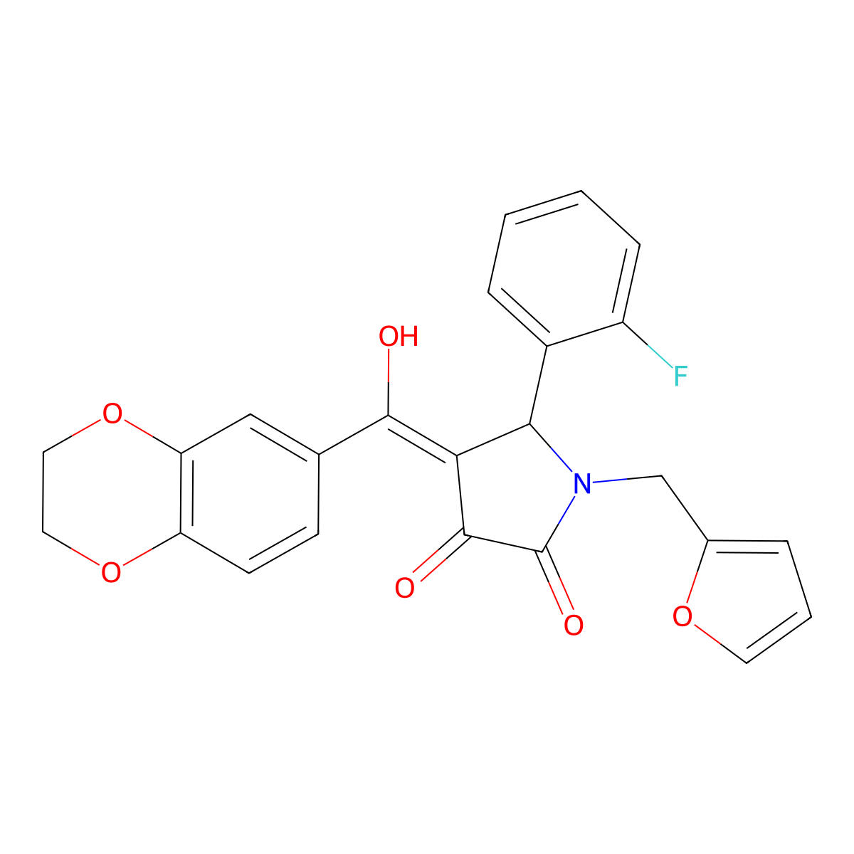4-(2,3-dihydro-1,4-benzodioxine-6-carbonyl)-5-(2-fluorophenyl)-1-[(furan-2-yl)methyl]-3-hydroxy-2,5-dihydro-1H-pyrrol-2-one molecular structure, CAS 620565-53-9