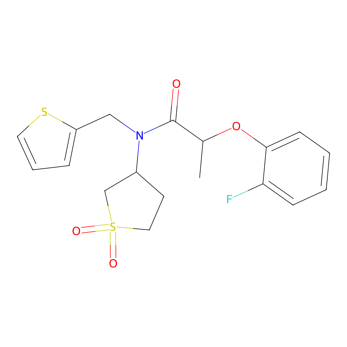 N-(1,1-dioxidotetrahydrothiophen-3-yl)-2-(2-fluorophenoxy)-N-(thiophen-2-ylmethyl)propanamide molecular structure, CAS 620565-59-5