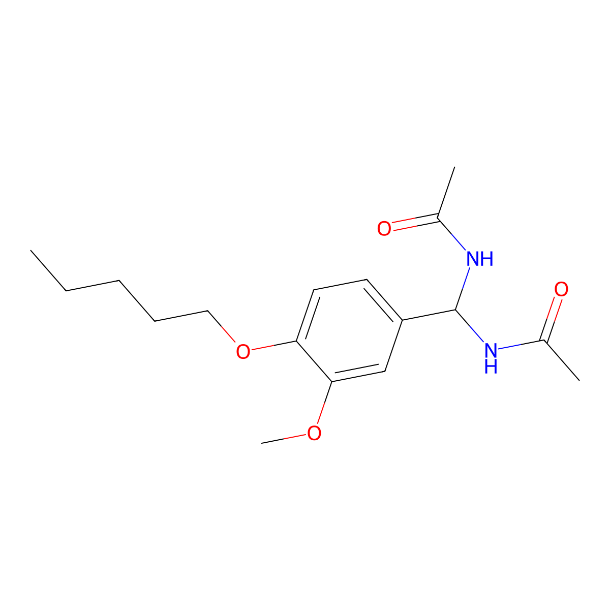 N-[acetamido-(3-methoxy-4-pentoxyphenyl)methyl]acetamide molecular structure, CAS 620565-60-8