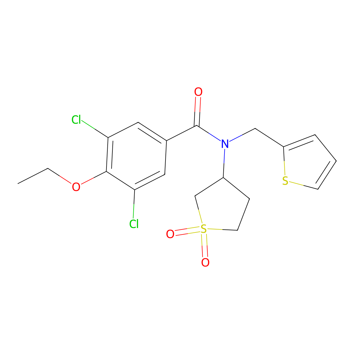 3,5-dichloro-N-(1,1-dioxidotetrahydrothiophen-3-yl)-4-ethoxy-N-(thiophen-2-ylmethyl)benzamide molecular structure, CAS 620565-80-2