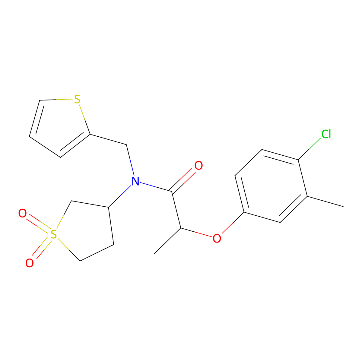 2-(4-chloro-3-methylphenoxy)-N-(1,1-dioxidotetrahydrothiophen-3-yl)-N-(thiophen-2-ylmethyl)propanamide molecular structure, CAS 620565-84-6