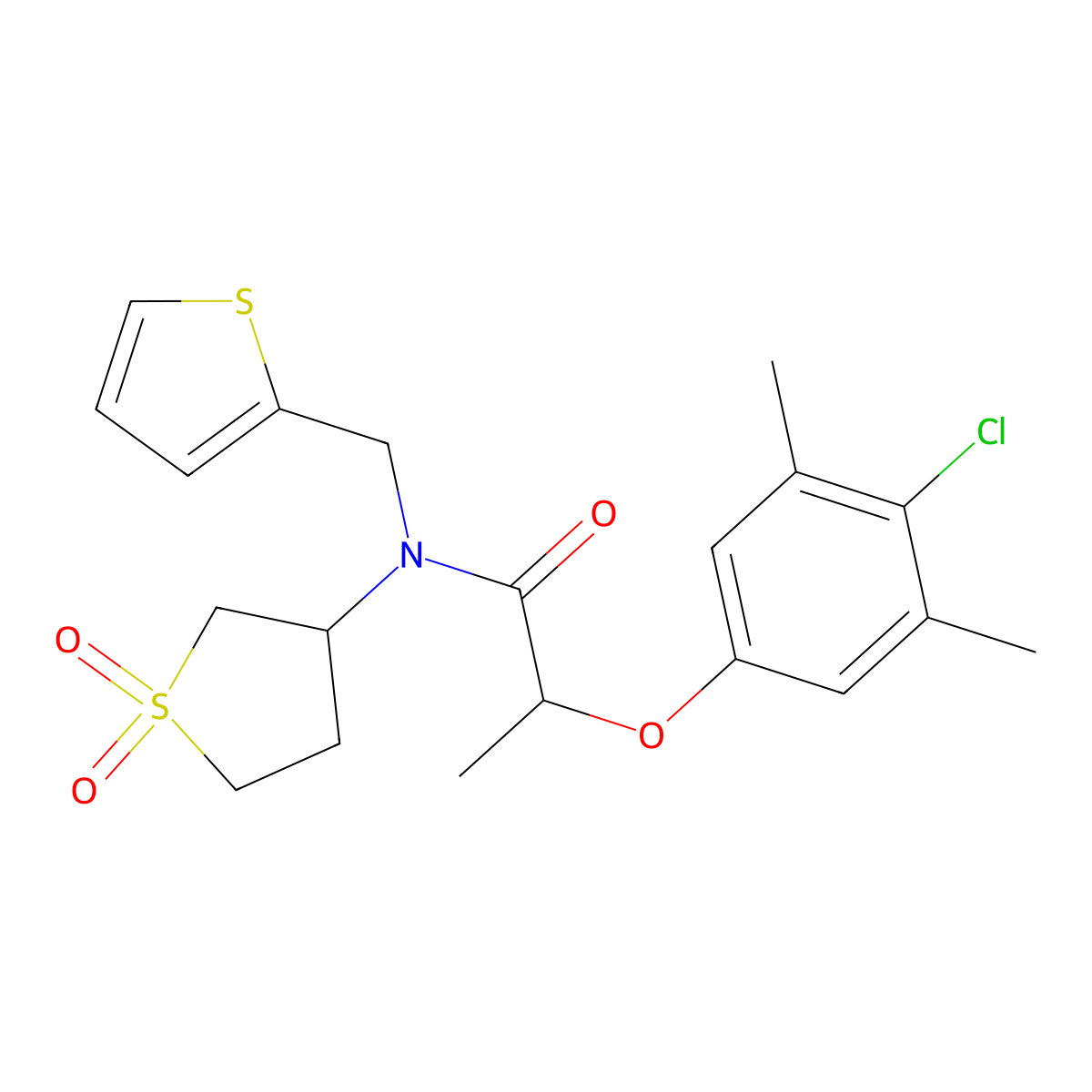 2-(4-chloro-3,5-dimethylphenoxy)-N-(1,1-dioxidotetrahydrothiophen-3-yl)-N-(thiophen-2-ylmethyl)propanamide molecular structure, CAS 620565-88-0