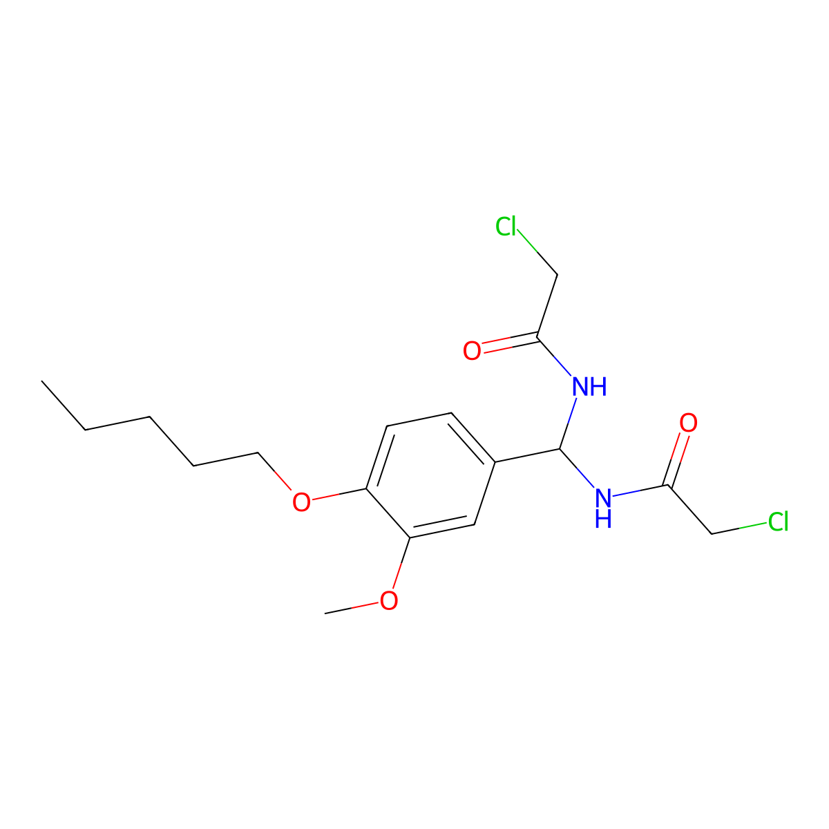2-chloro-N-[[(2-chloroacetyl)amino]-(3-methoxy-4-pentoxyphenyl)methyl]acetamide molecular structure, CAS 620565-93-7