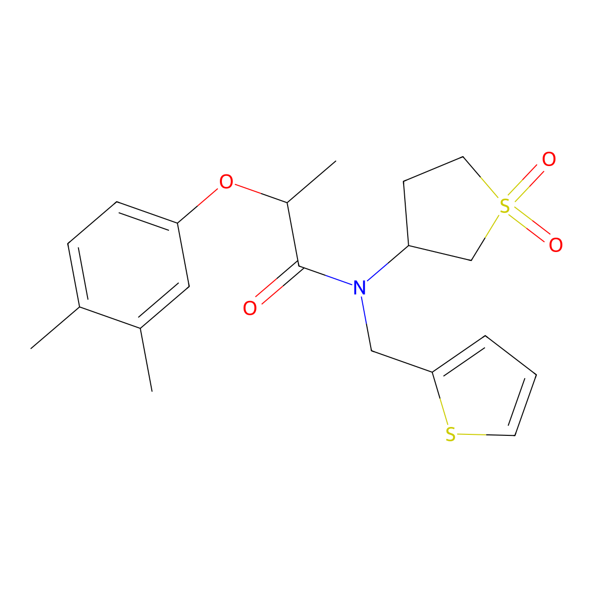 2-(3,4-dimethylphenoxy)-N-(1,1-dioxidotetrahydrothiophen-3-yl)-N-(thiophen-2-ylmethyl)propanamide molecular structure, CAS 620566-01-0