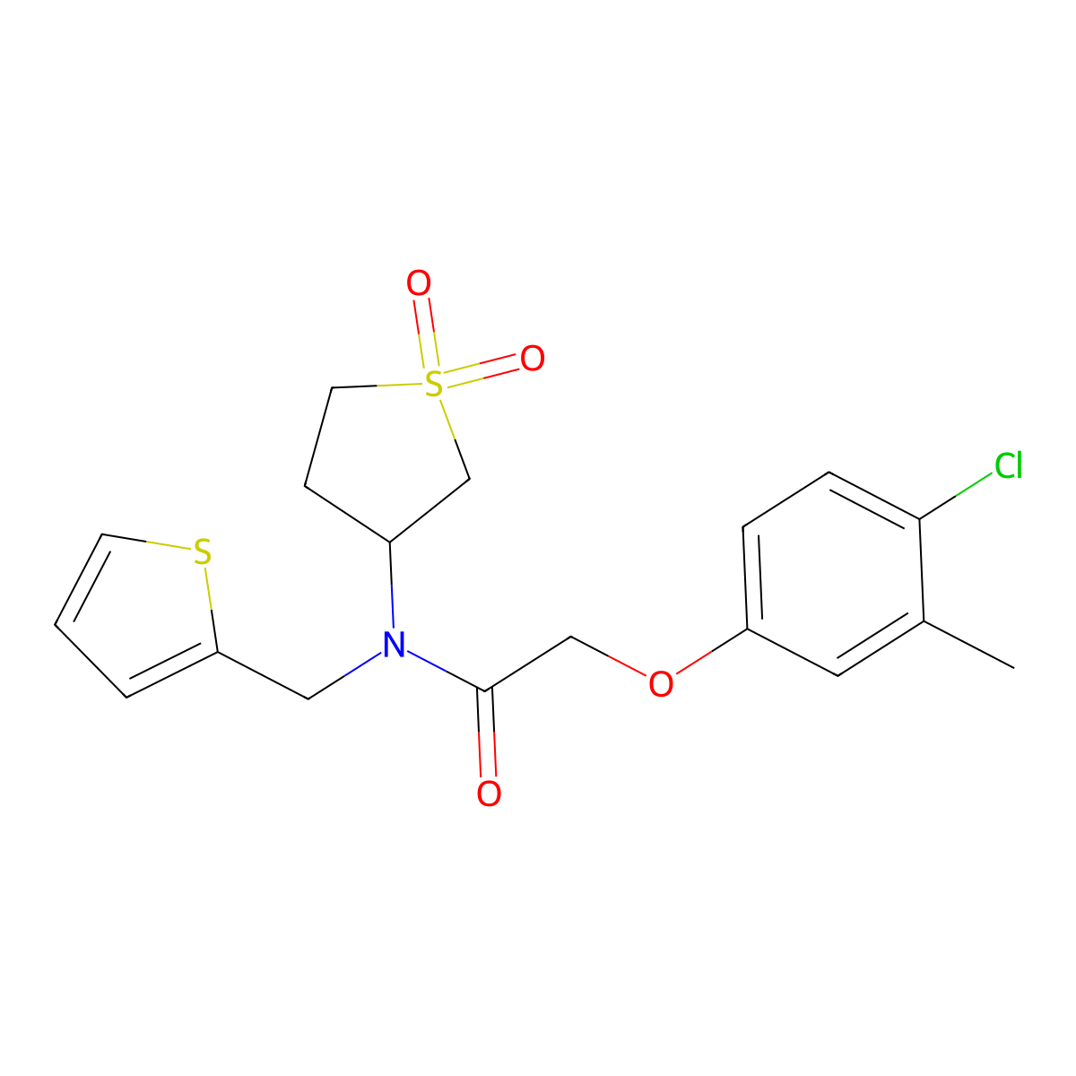 2-(4-chloro-3-methylphenoxy)-N-(1,1-dioxidotetrahydrothiophen-3-yl)-N-(thiophen-2-ylmethyl)acetamide molecular structure, CAS 620566-09-8