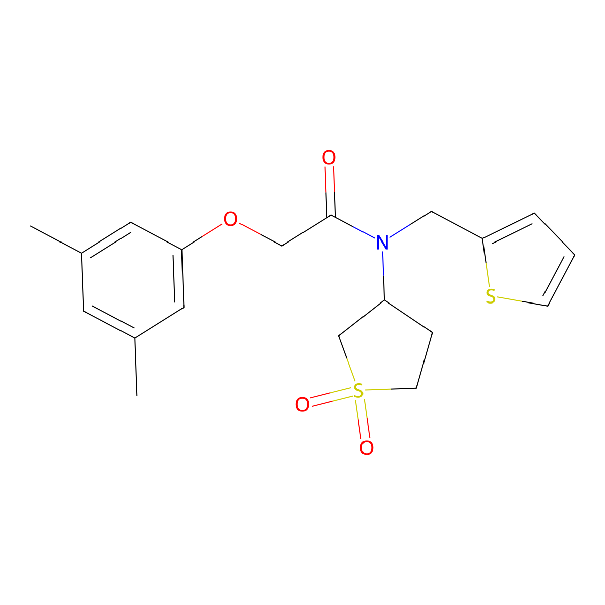 2-(3,5-dimethylphenoxy)-N-(1,1-dioxidotetrahydrothiophen-3-yl)-N-(thiophen-2-ylmethyl)acetamide molecular structure, CAS 620566-22-5