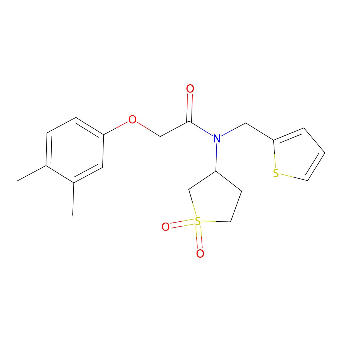 2-(3,4-dimethylphenoxy)-N-(1,1-dioxidotetrahydrothiophen-3-yl)-N-(thiophen-2-ylmethyl)acetamide molecular structure, CAS 620566-26-9